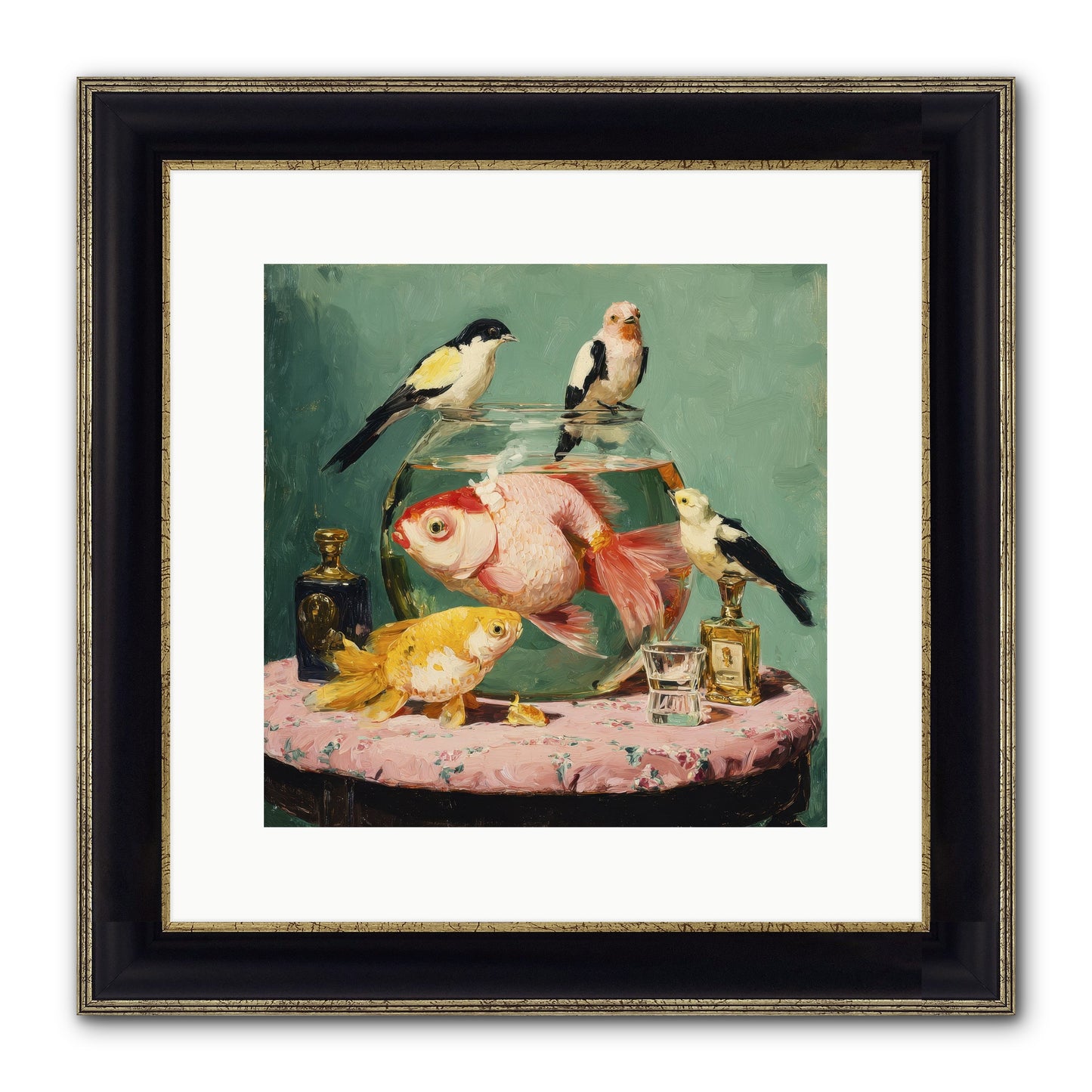 The Last Peony Café Framed Print - Black & Gold 12x12