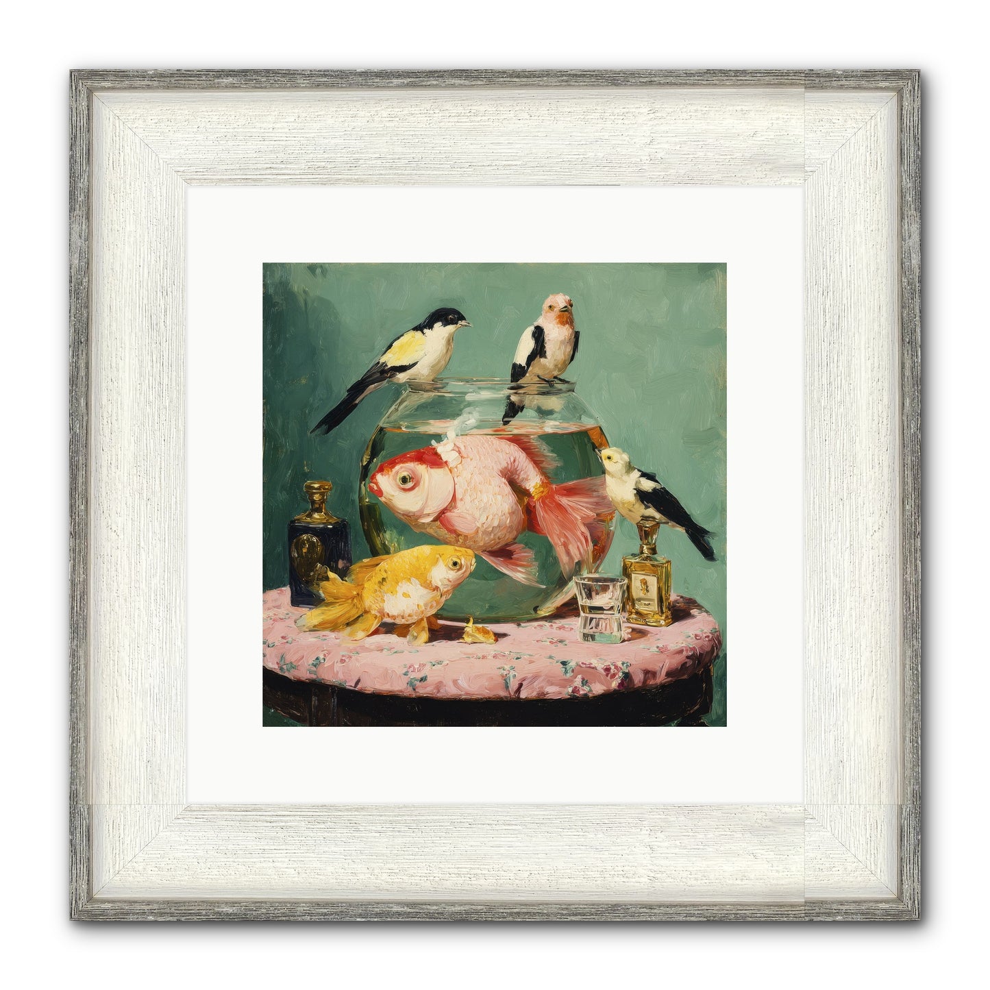 The Last Peony Café Framed Print - Driftwood White 12x12