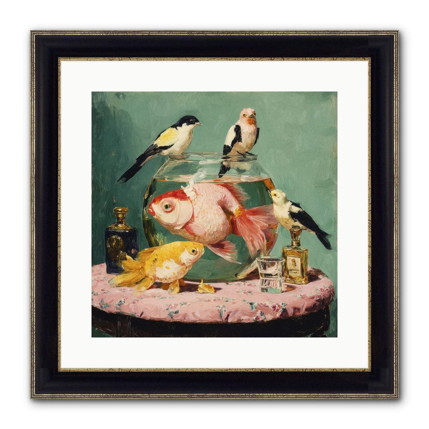 The Last Peony Café Framed Print - Black & Gold 16x16