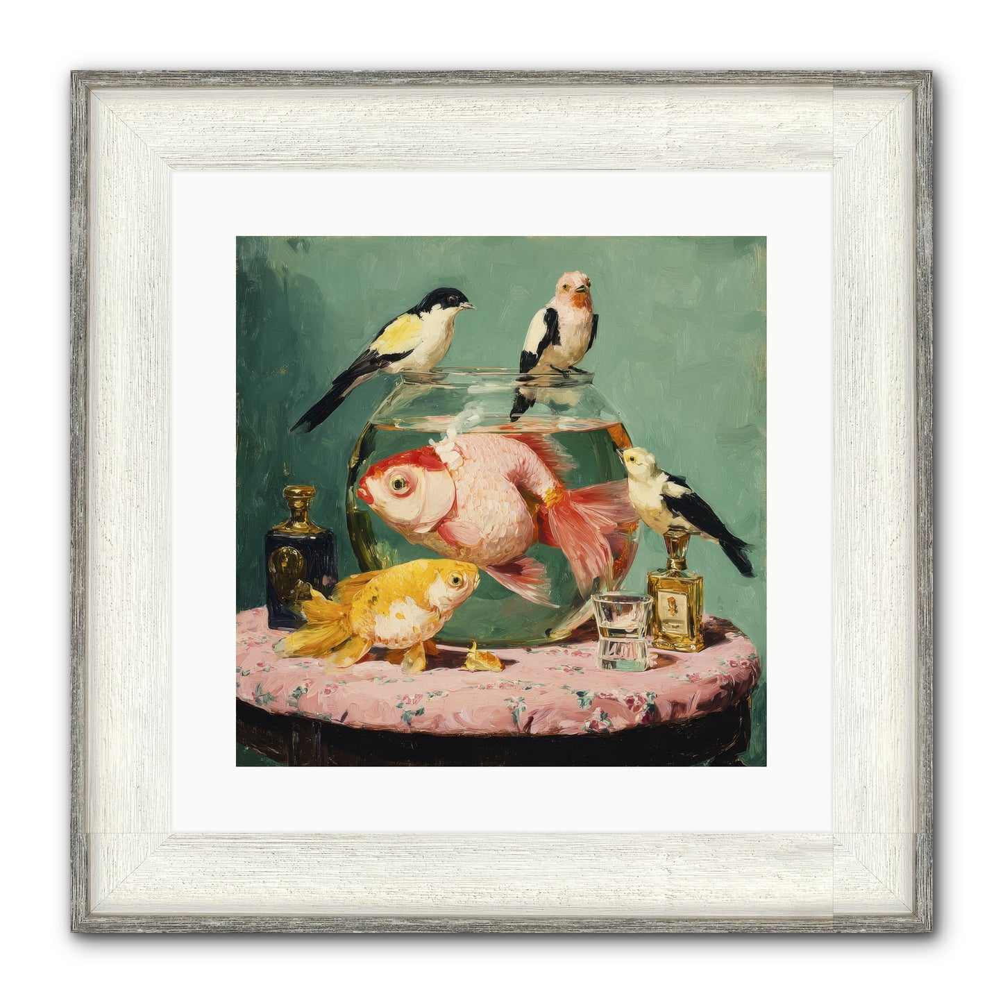 The Last Peony Café Framed Print - Driftwood White 16x16
