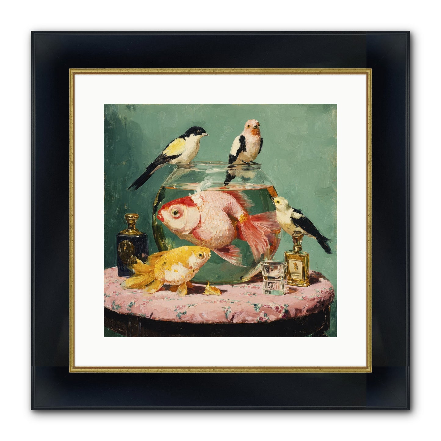 The Last Peony Café Framed Print - Wide Black w/Gold 16x16