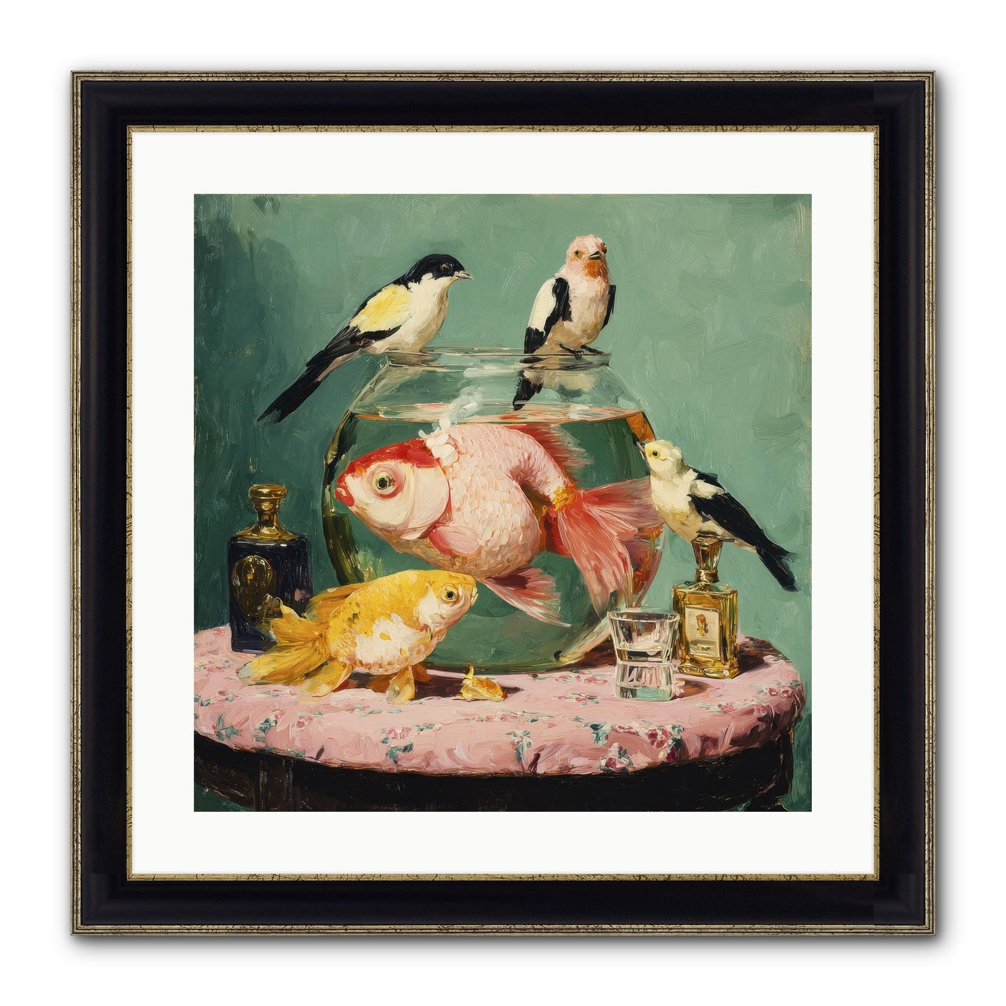 The Last Peony Café Framed Print - Black & Gold 20x20