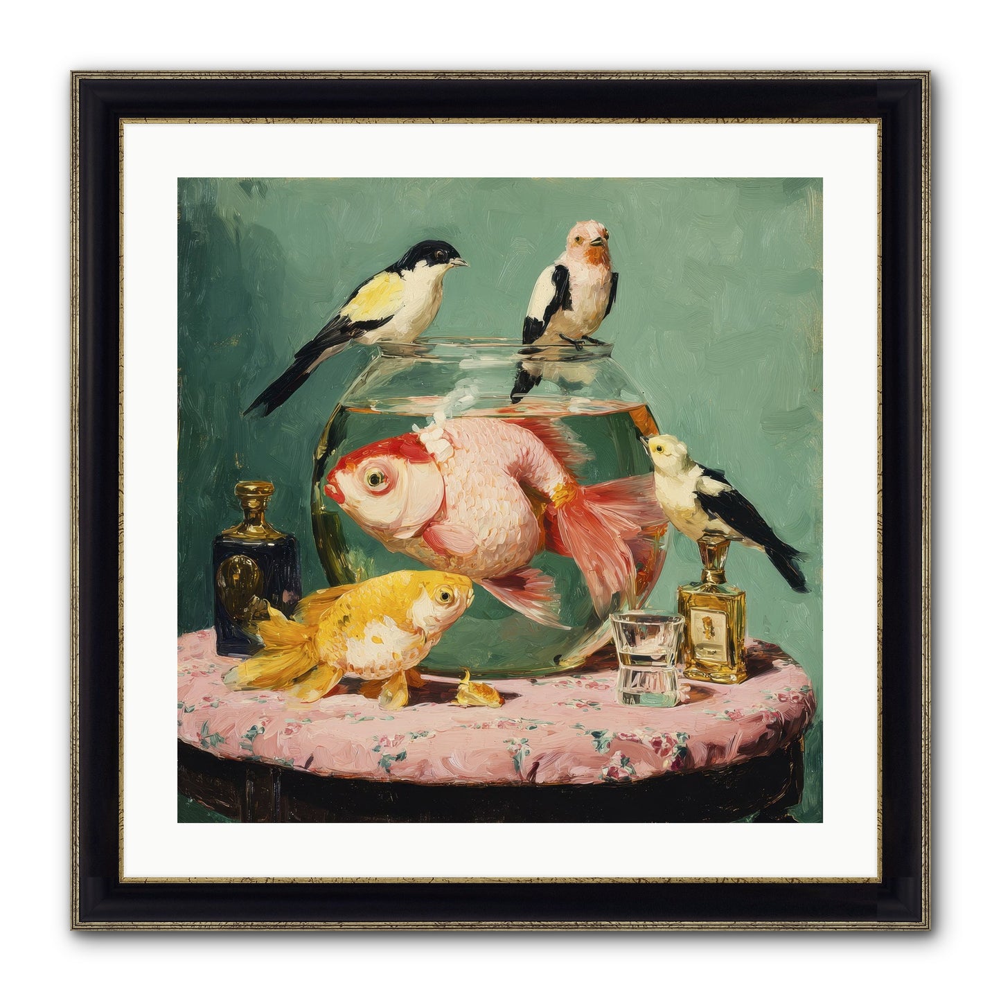 The Last Peony Café Framed Print - Black & Gold 24x24