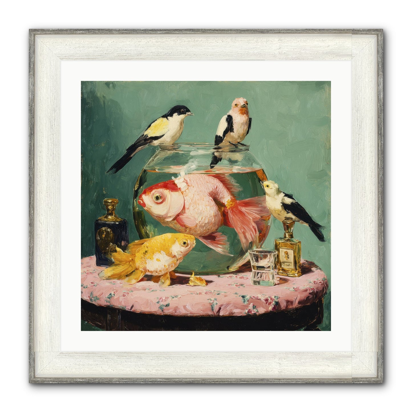 The Last Peony Café Framed Print - Driftwood White 24x24