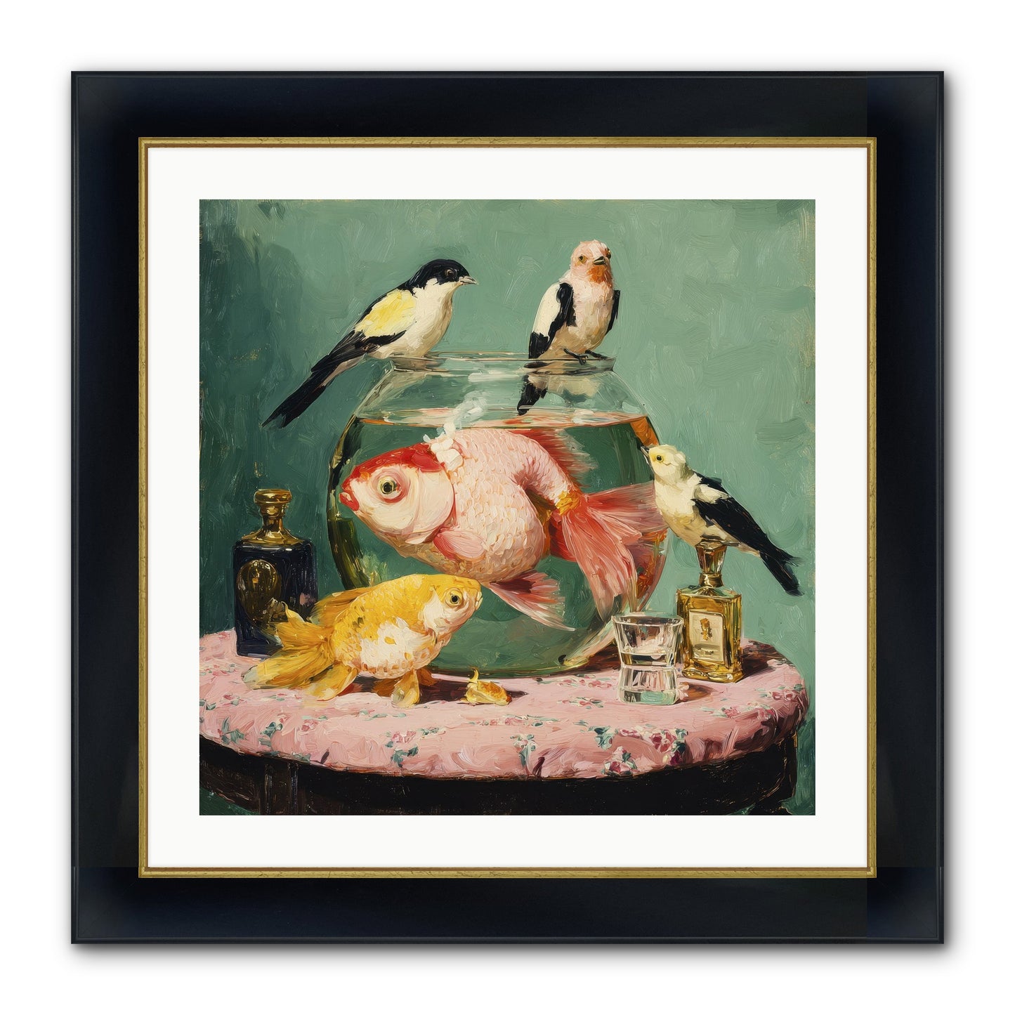 The Last Peony Café Framed Print - Wide Black w/Gold 24x24