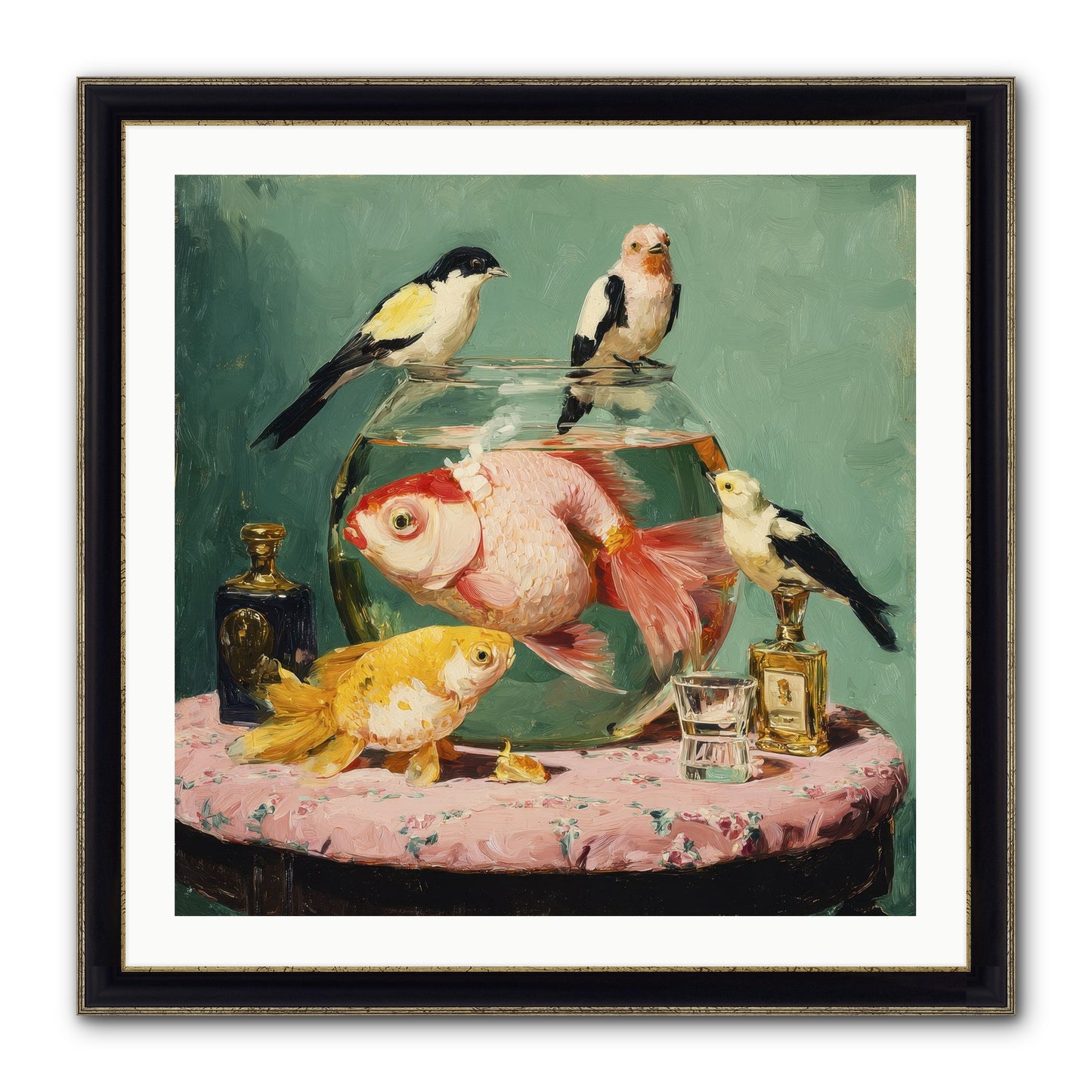 The Last Peony Café Framed Print - Black & Gold 30x30