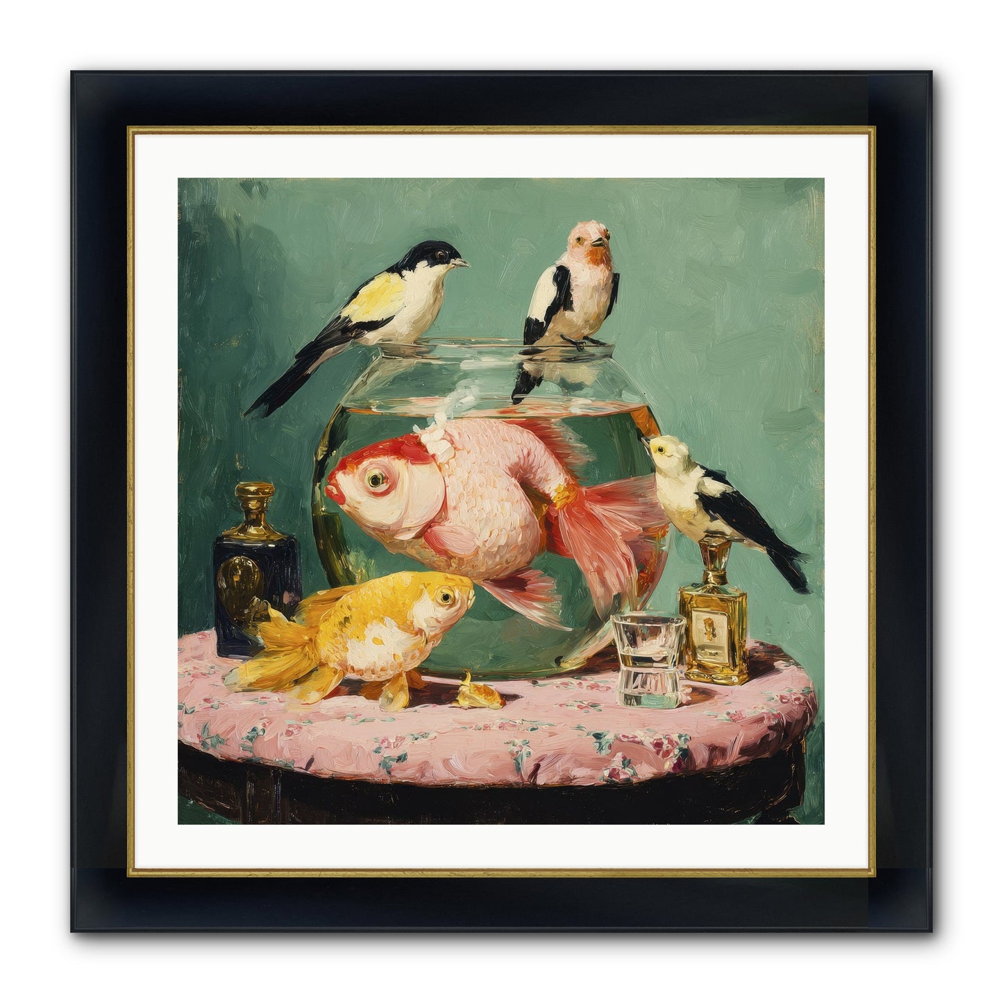 The Last Peony Café Framed Print - Wide Black w/Gold 30x30