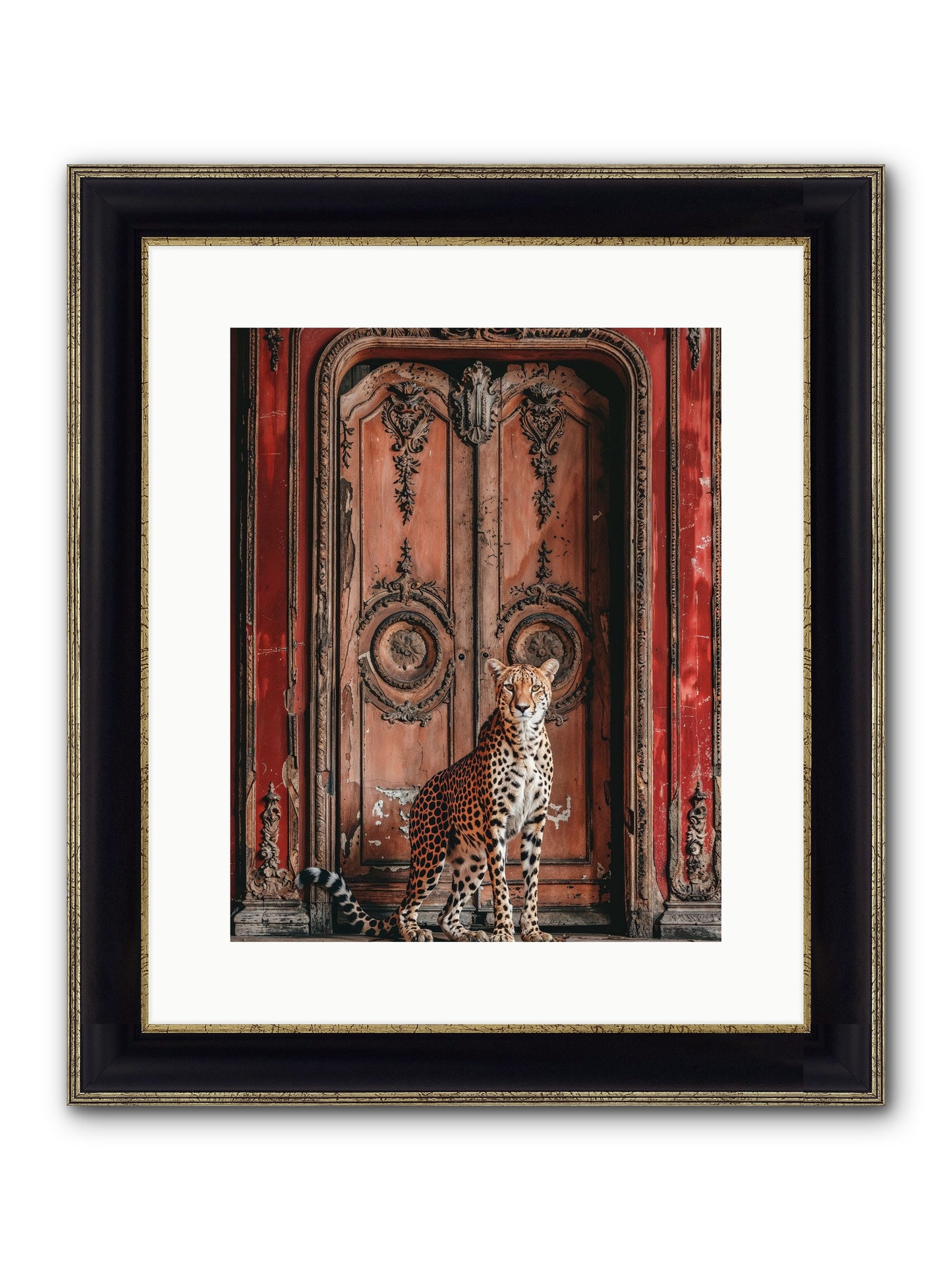 The Leopard's Vermilion Vestibule Framed Print - Black & Gold 12x15