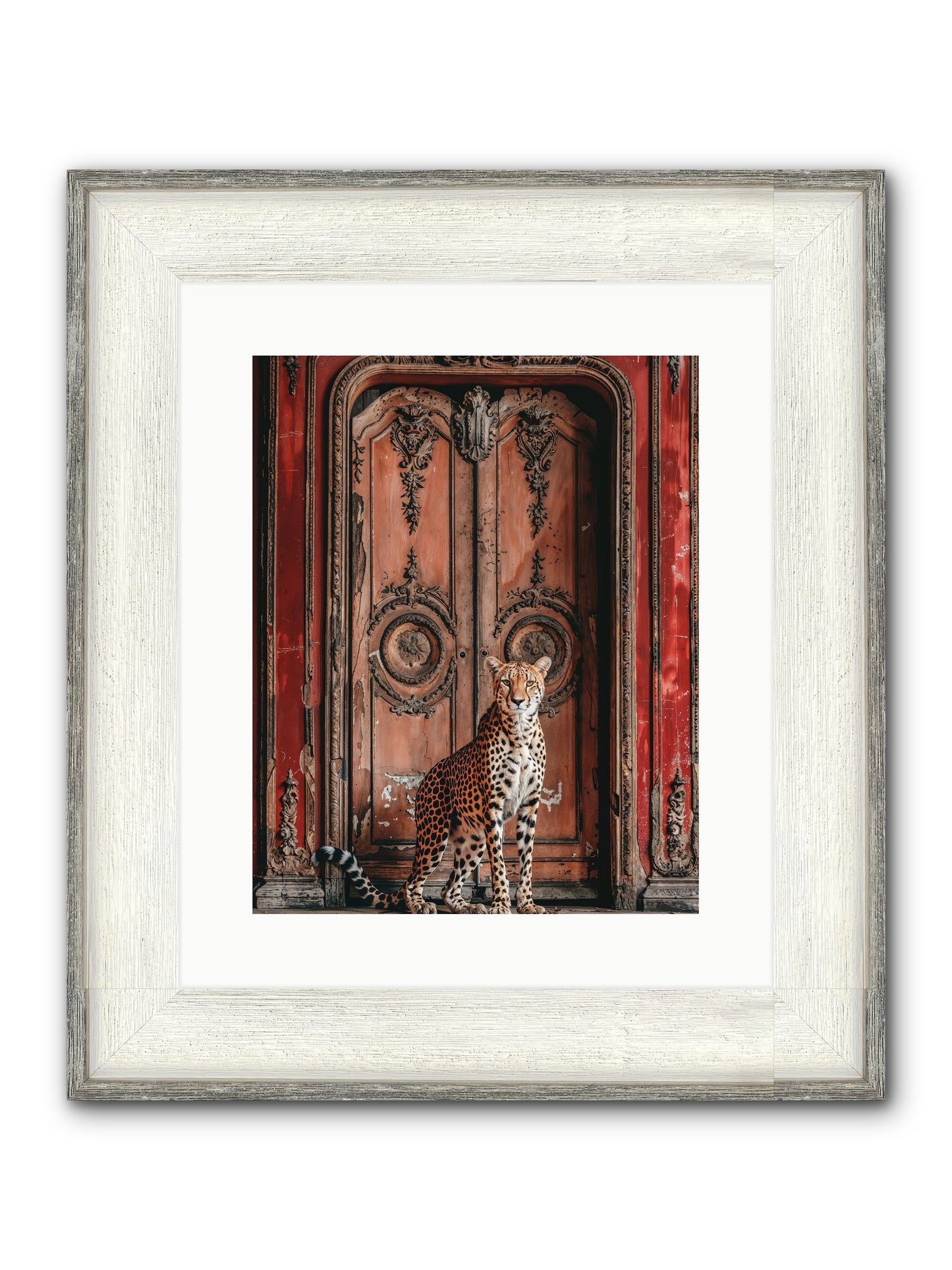 The Leopard's Vermilion Vestibule Framed Print - Driftwood White 12x15