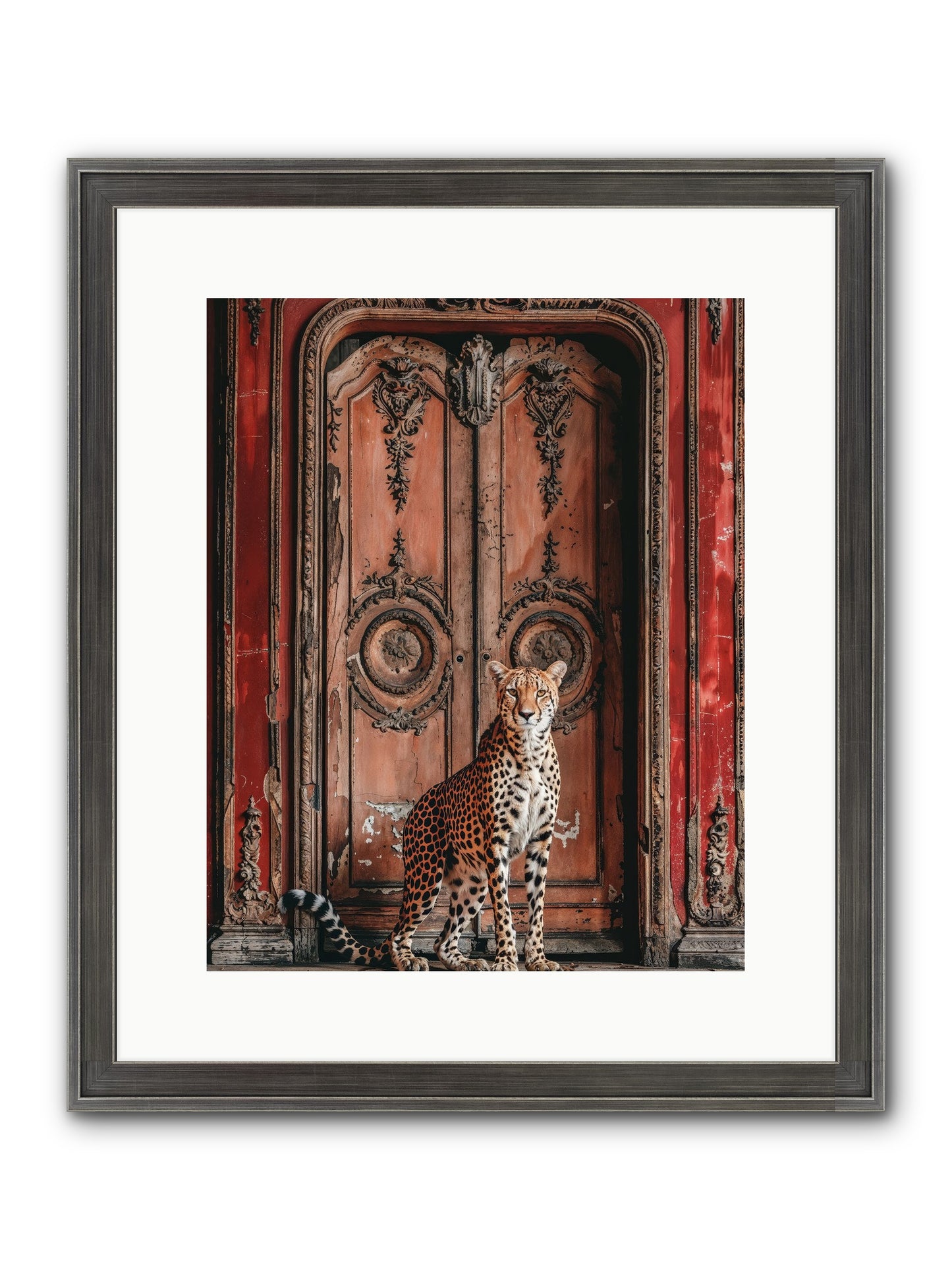 The Leopard's Vermilion Vestibule Framed Print - Slimwoods Black/Silver 12x15