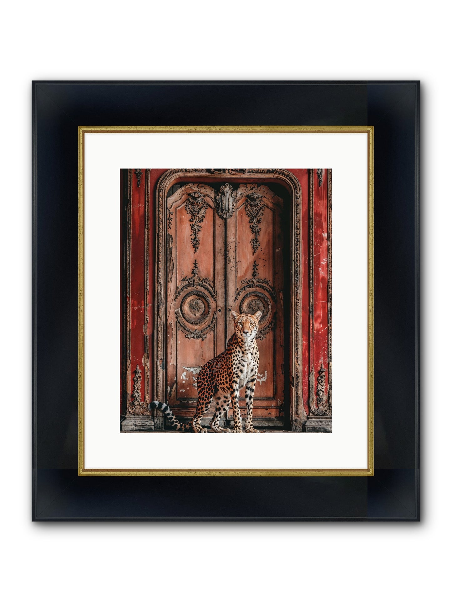 The Leopard's Vermilion Vestibule Framed Print - Wide Black w/Gold 12x15