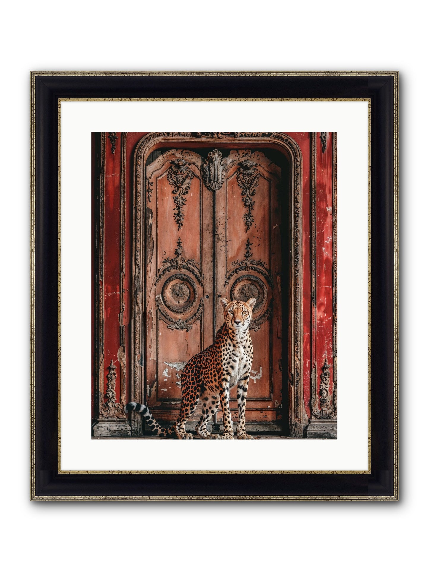The Leopard's Vermilion Vestibule Framed Print - Black & Gold 16x20