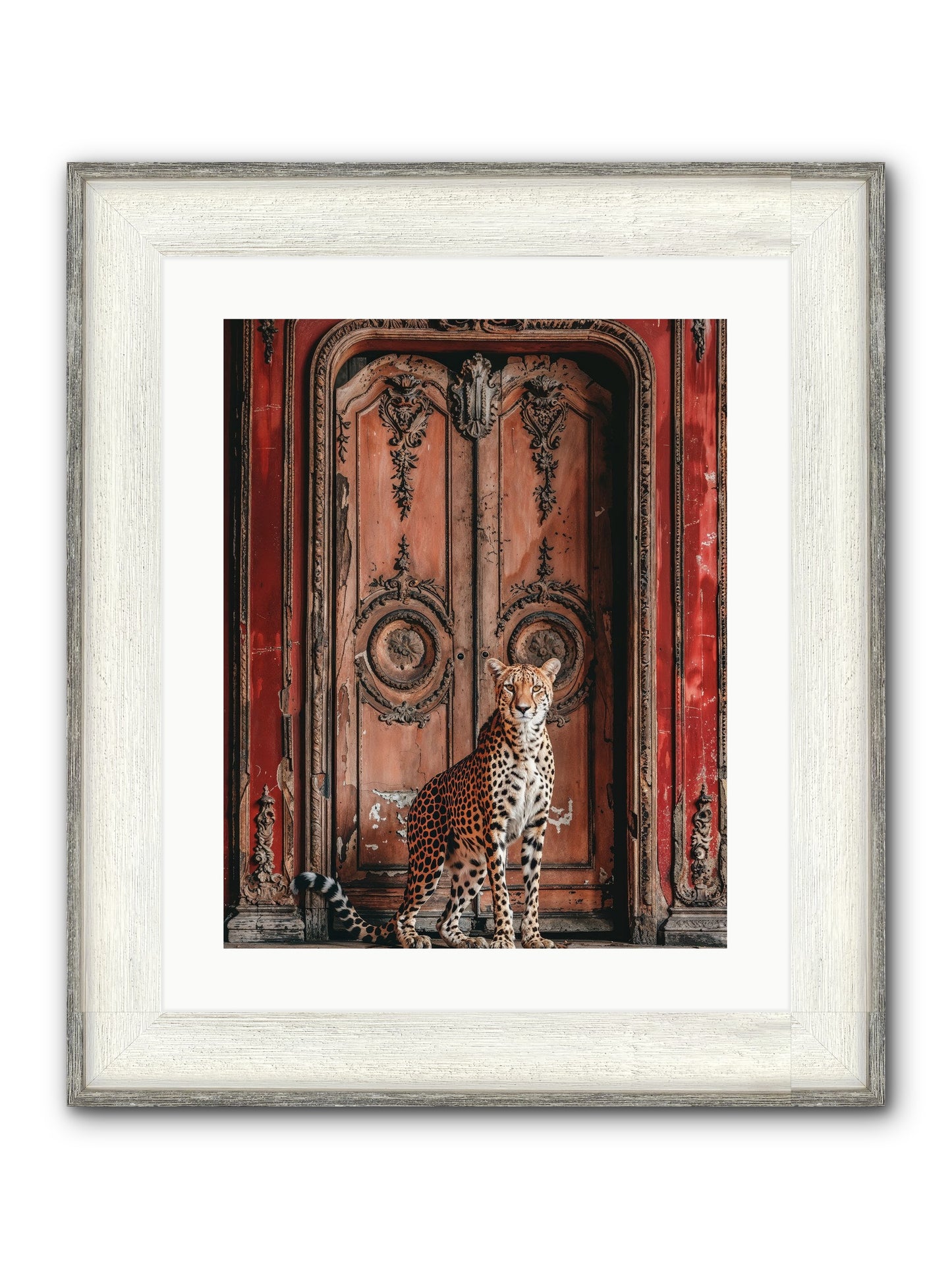 The Leopard's Vermilion Vestibule Framed Print - Driftwood White 16x20