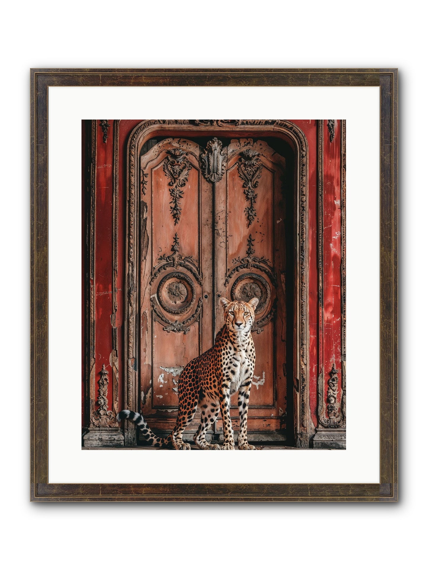 The Leopard's Vermilion Vestibule Framed Print - Slimwoods Black/Gold 16x20