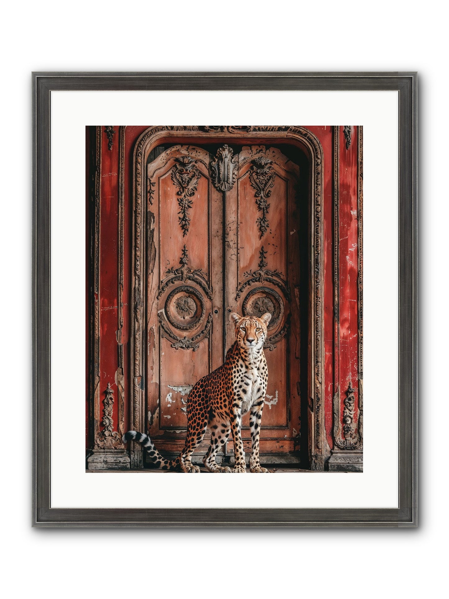 The Leopard's Vermilion Vestibule Framed Print - Slimwoods Black/Silver 16x20