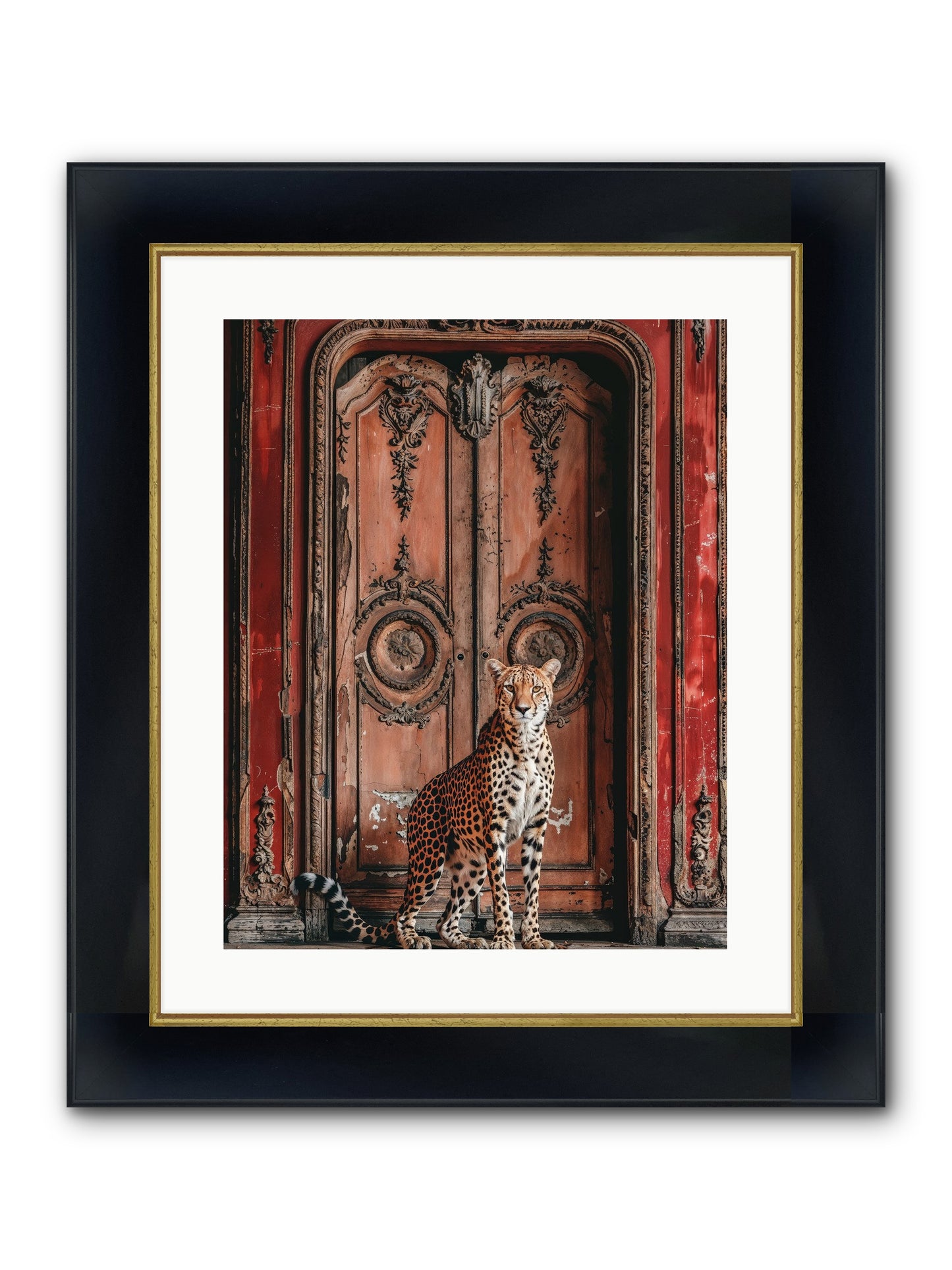 The Leopard's Vermilion Vestibule Framed Print - Wide Black w/Gold 16x20