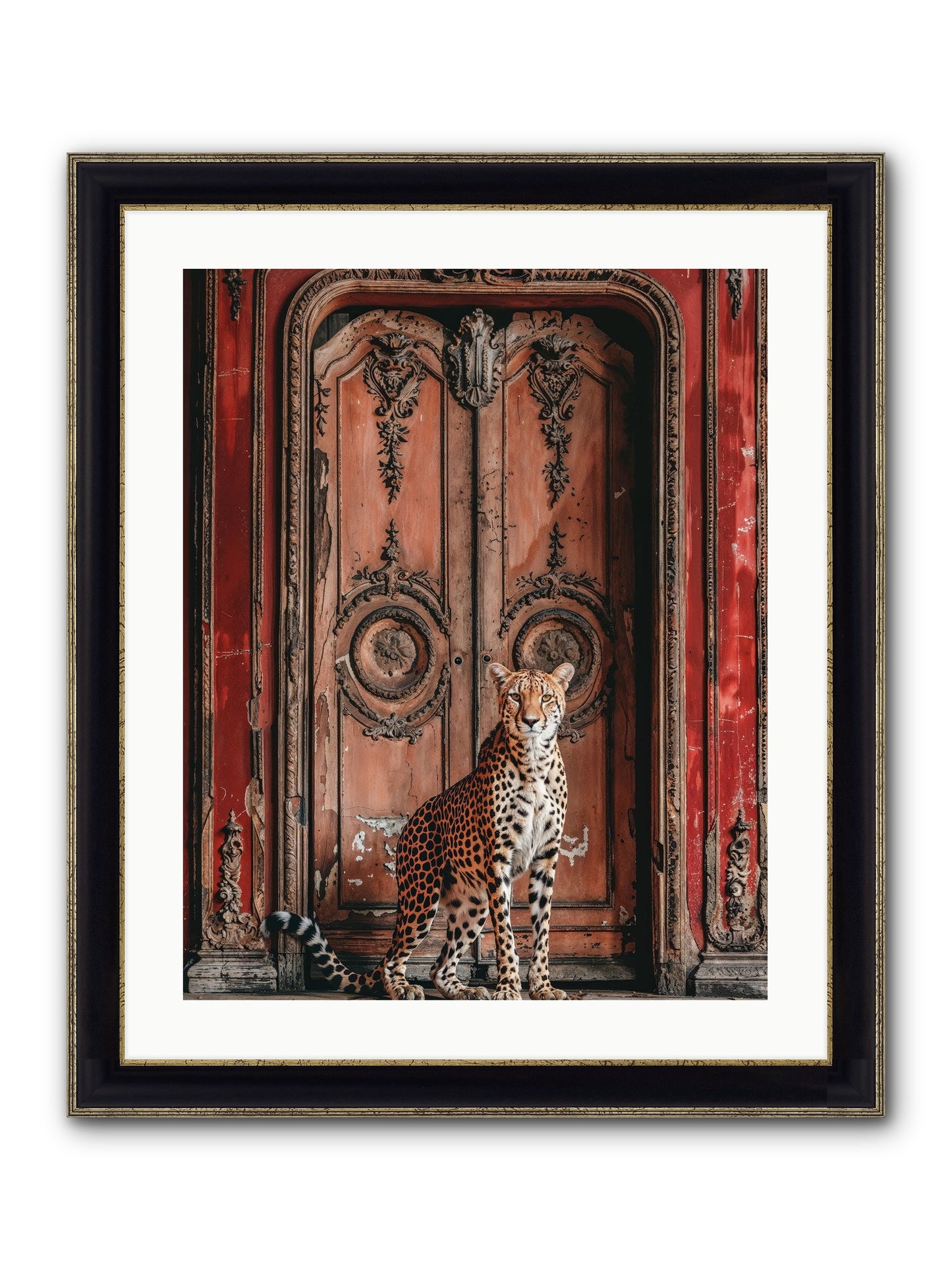 The Leopard's Vermilion Vestibule Framed Print - Black & Gold 20x25