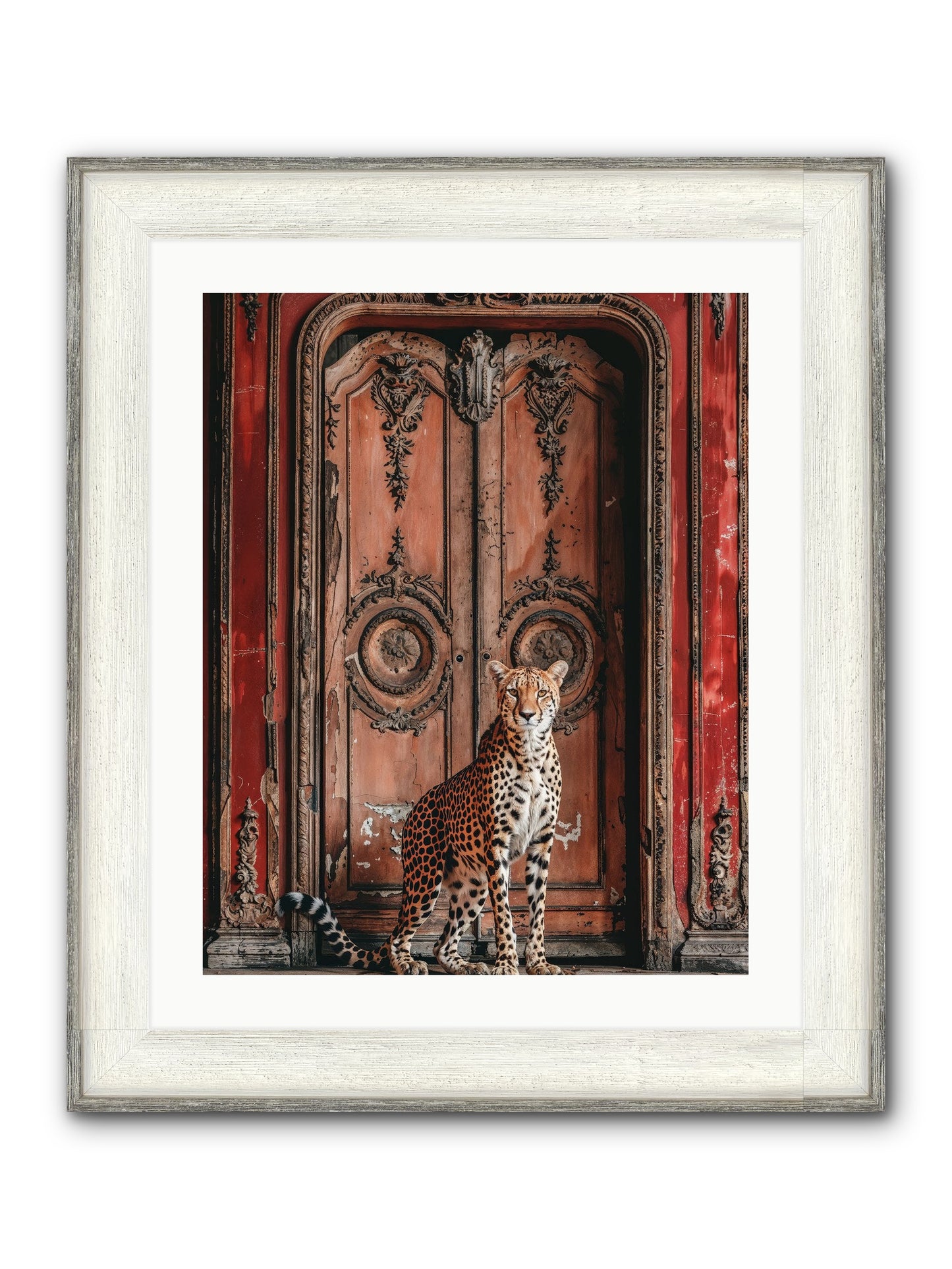 The Leopard's Vermilion Vestibule Framed Print - Driftwood White 20x25