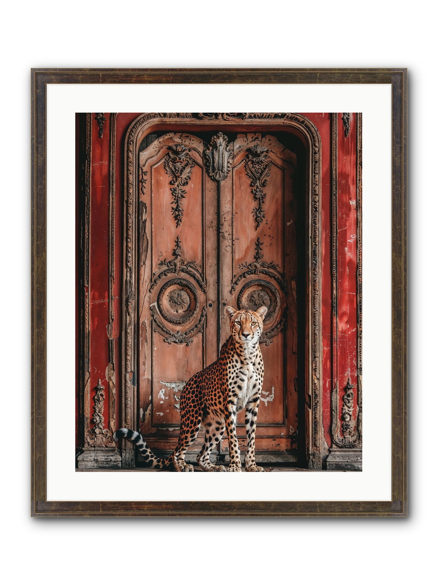 The Leopard's Vermilion Vestibule Framed Print - Slimwoods Black/Gold 20x25
