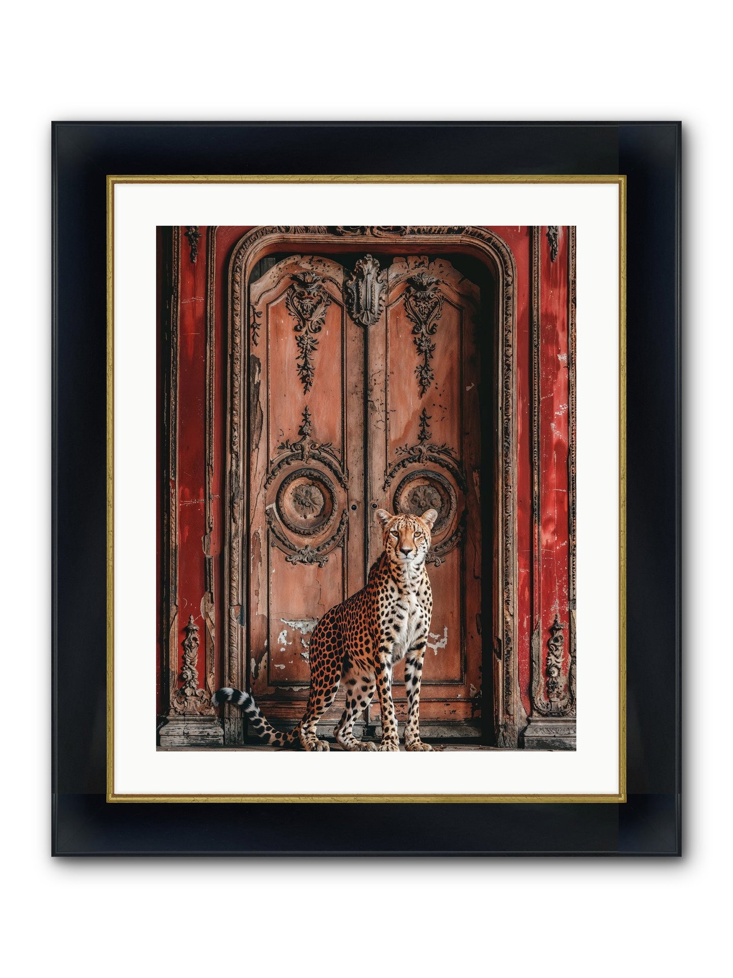 The Leopard's Vermilion Vestibule Framed Print - Wide Black w/Gold 20x25