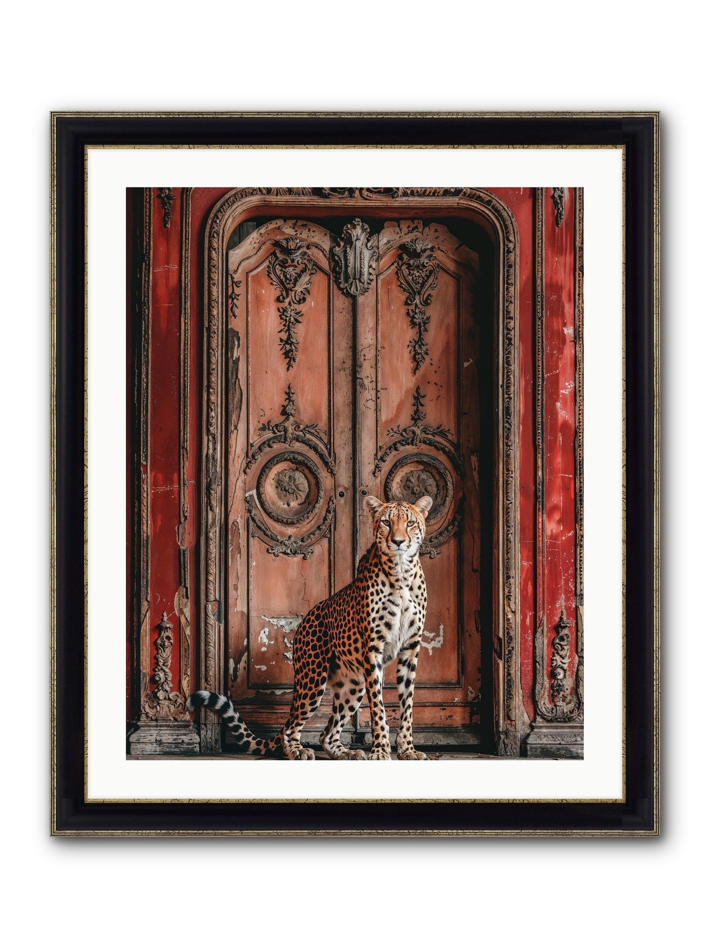 The Leopard's Vermilion Vestibule Framed Print - Black & Gold 24x30