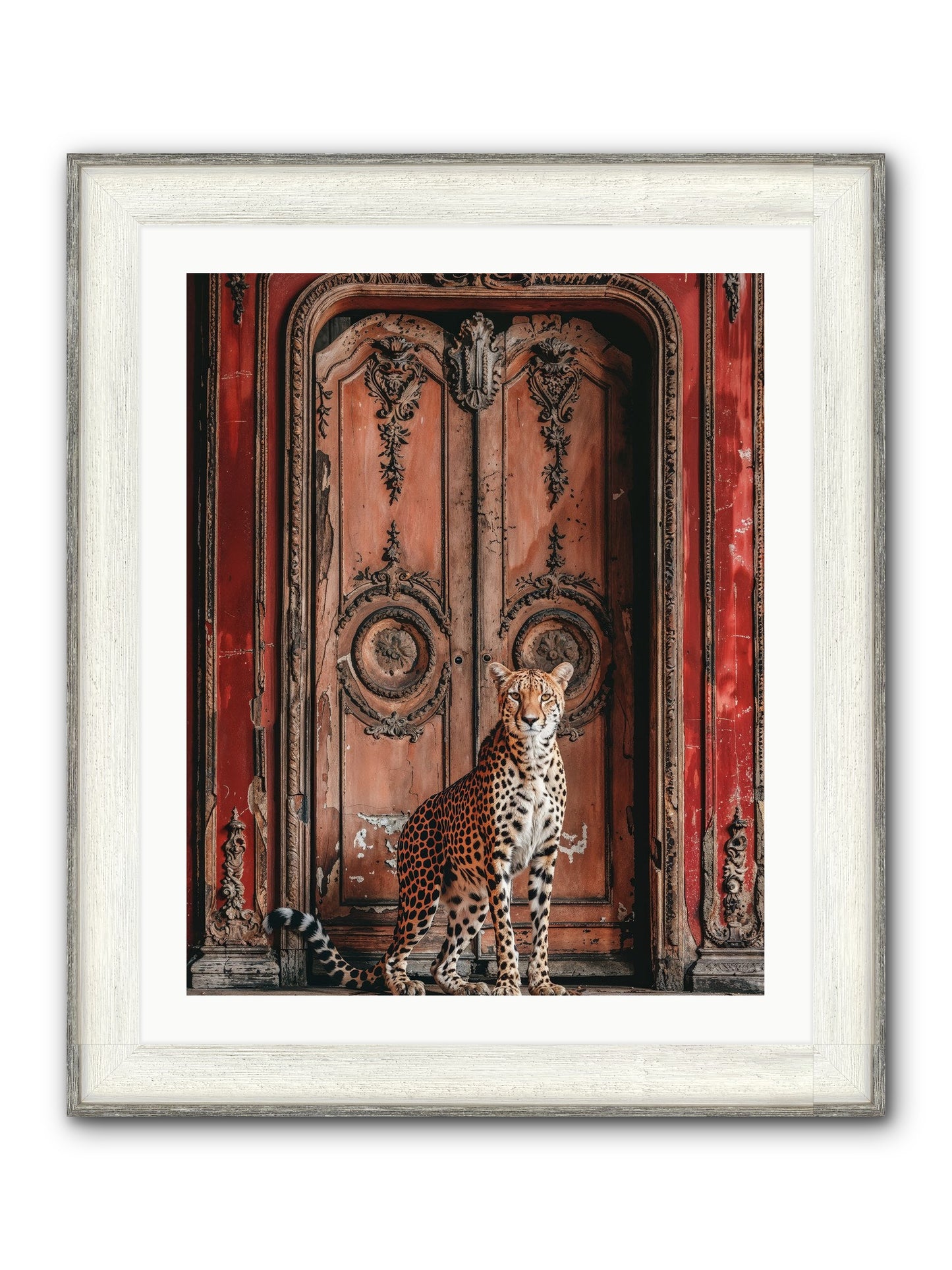 The Leopard's Vermilion Vestibule Framed Print - Driftwood White 24x30
