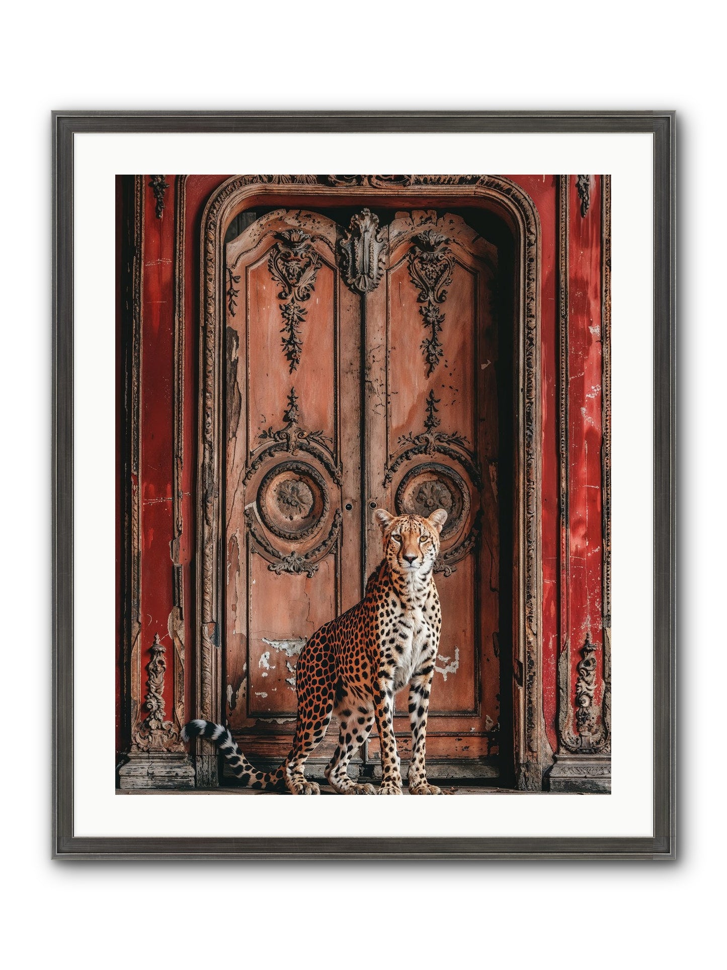 The Leopard's Vermilion Vestibule Framed Print - Slimwoods Black/Silver 24x30