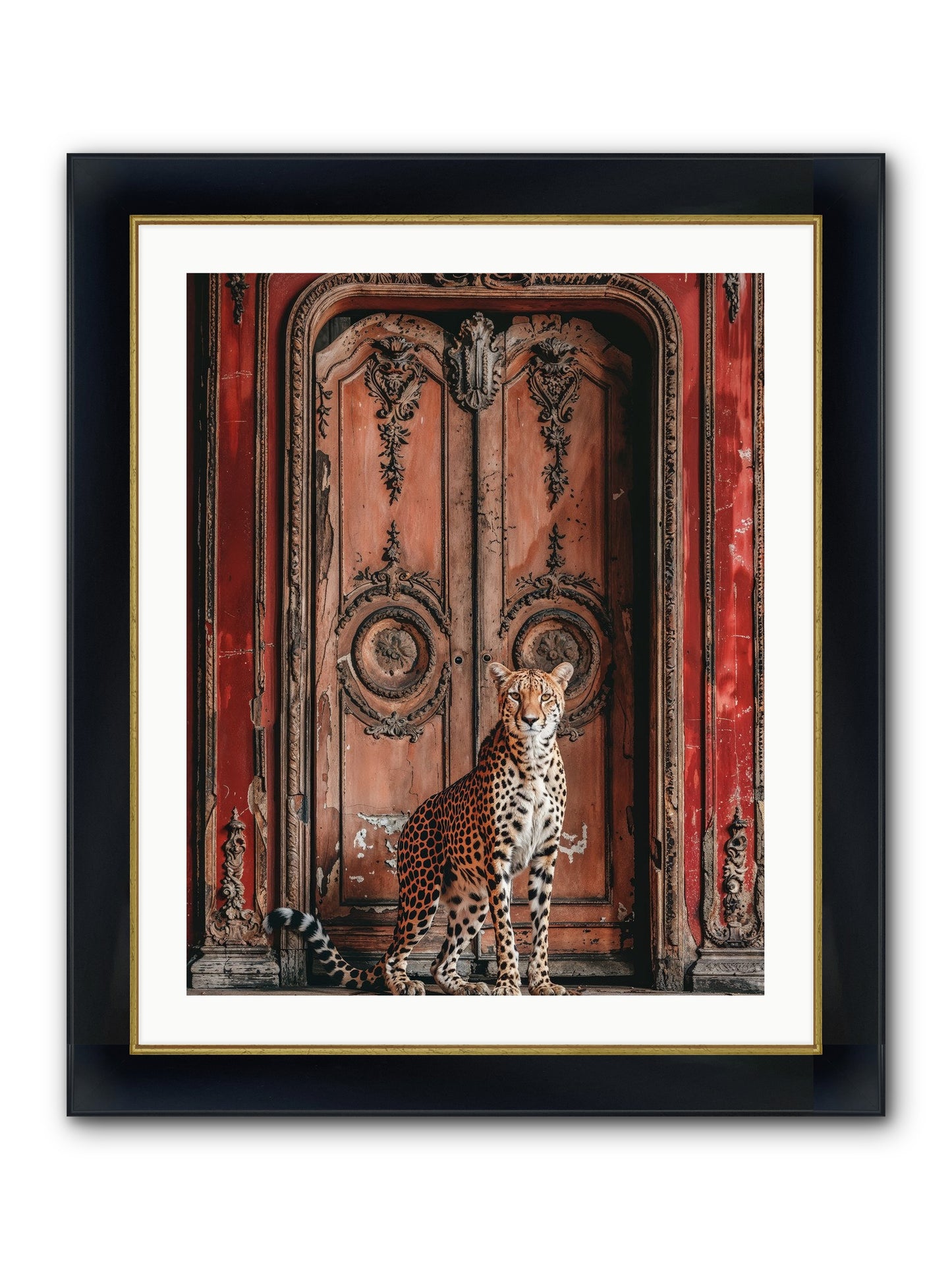 The Leopard's Vermilion Vestibule Framed Print - Wide Black w/Gold 24x30