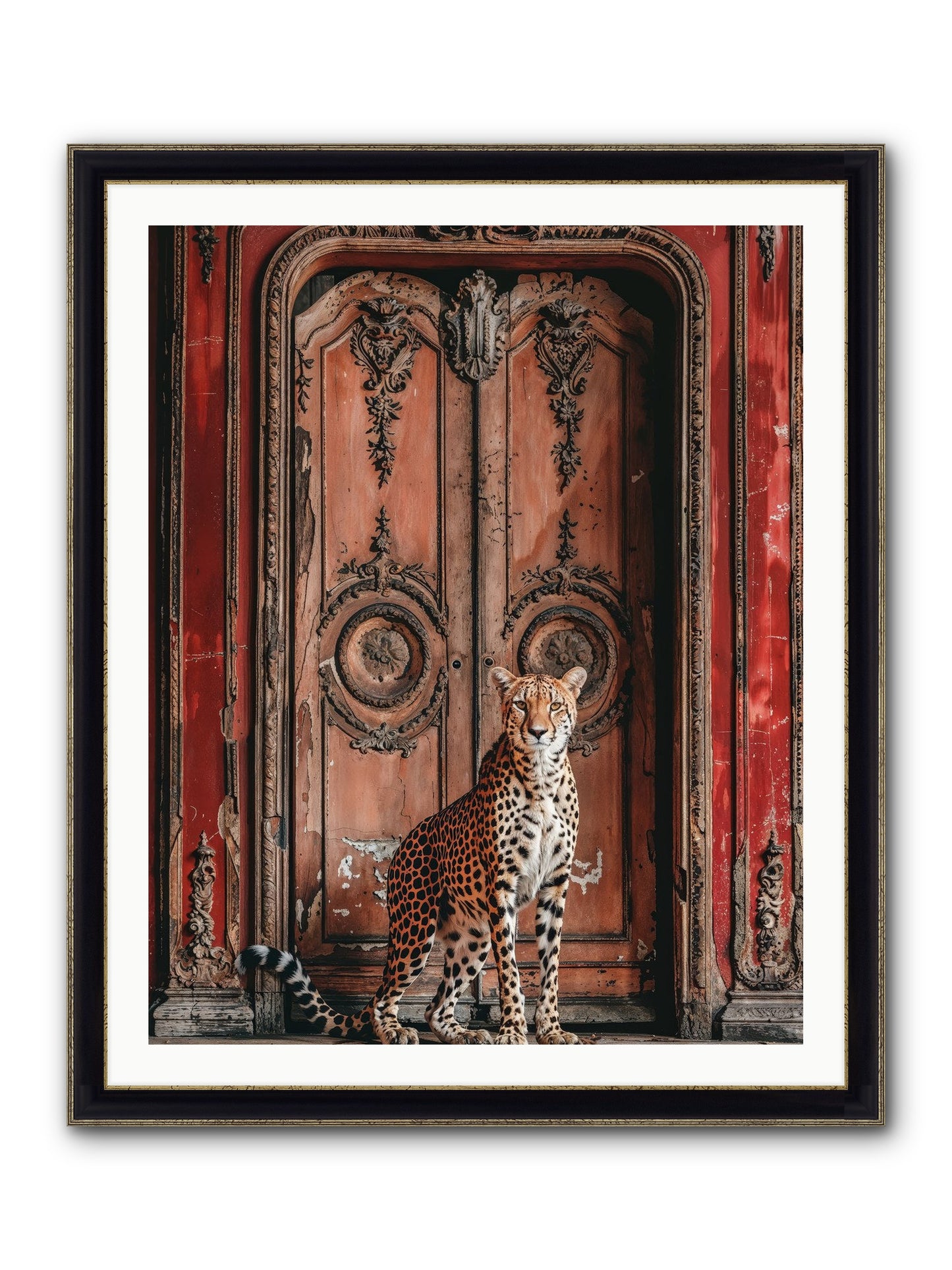 The Leopard's Vermilion Vestibule Framed Print - Black & Gold 32x40