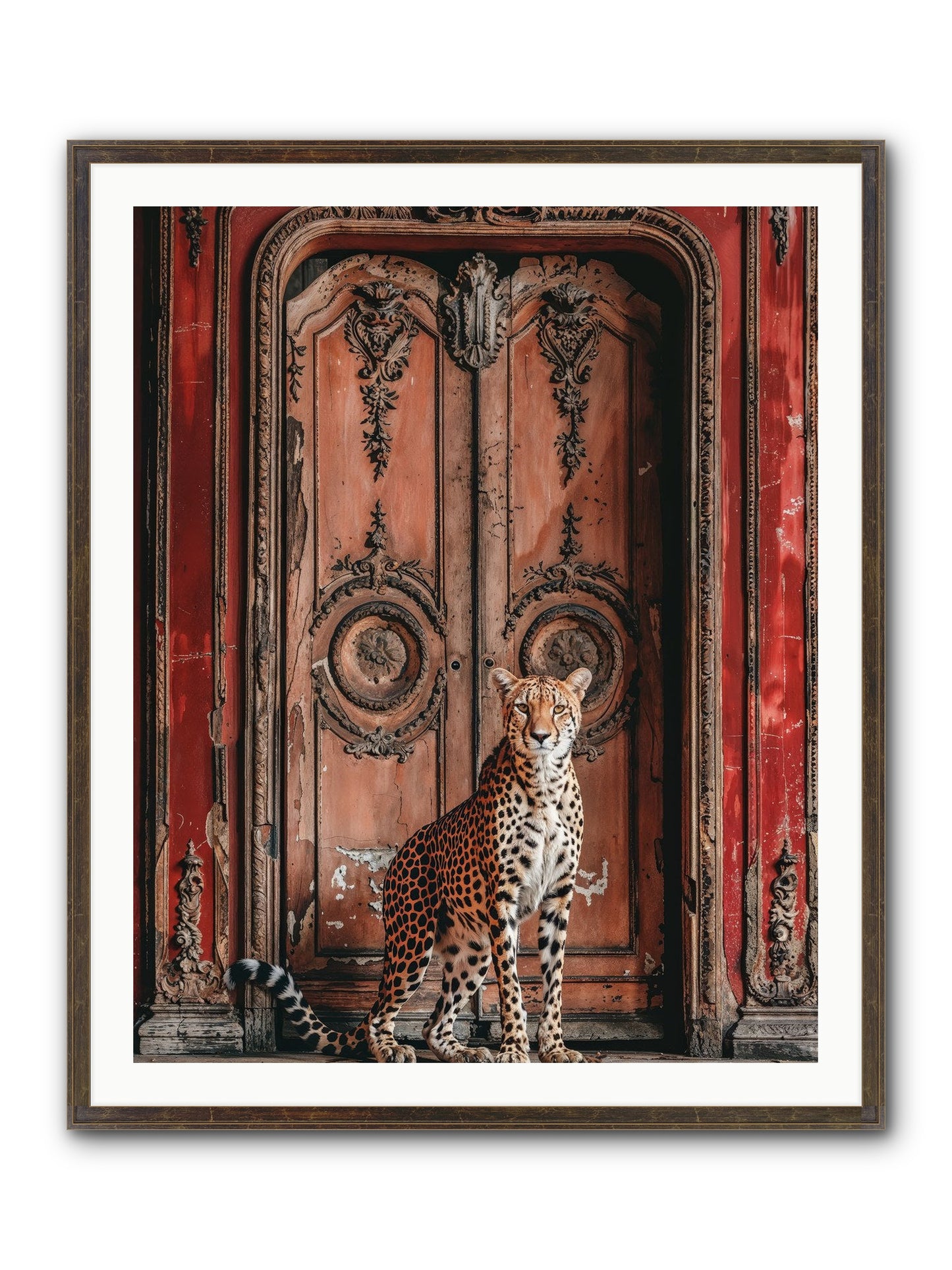 The Leopard's Vermilion Vestibule Framed Print - Slimwoods Black/Gold 32x40