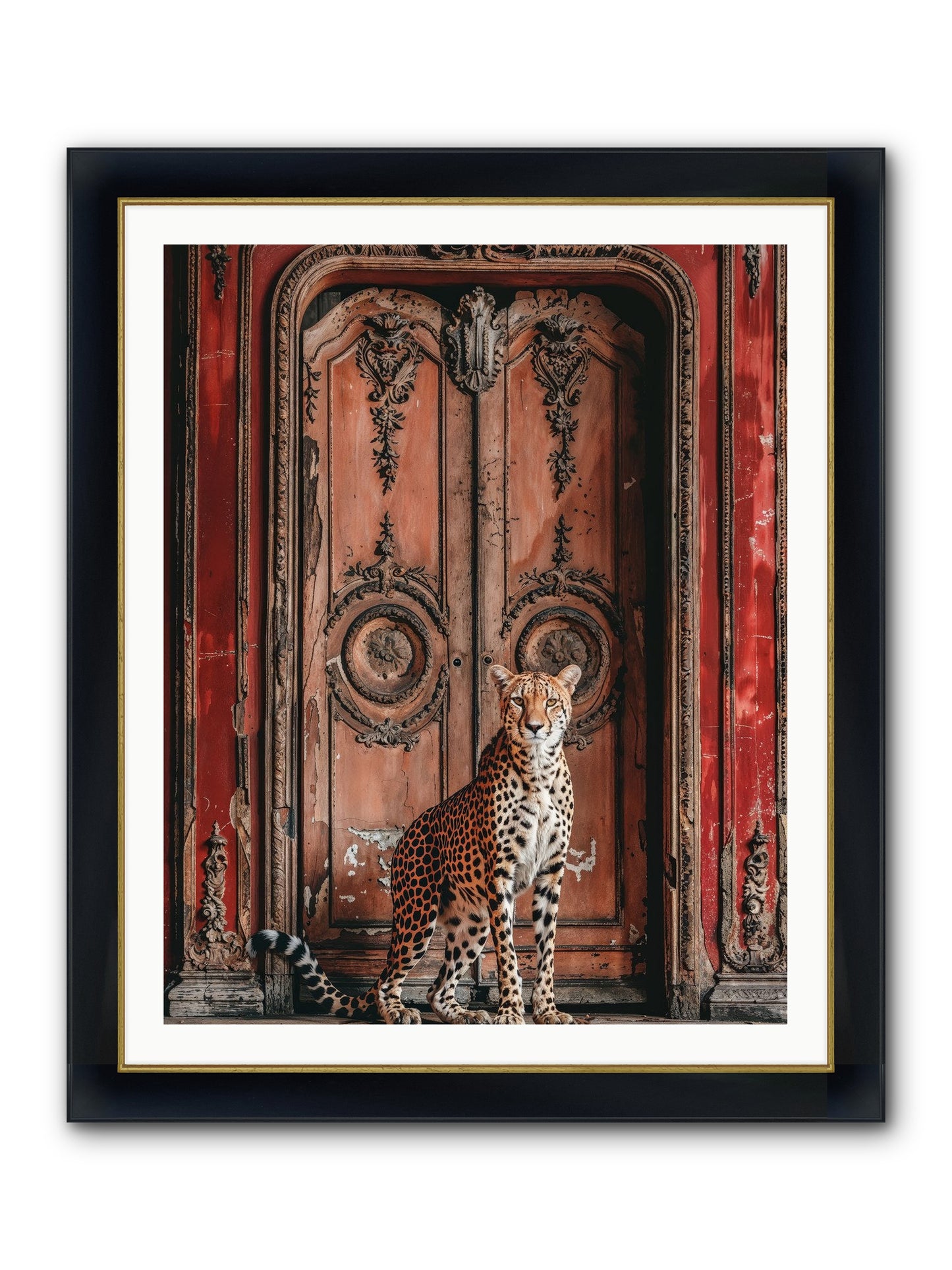 The Leopard's Vermilion Vestibule Framed Print - Wide Black w/Gold 32x40