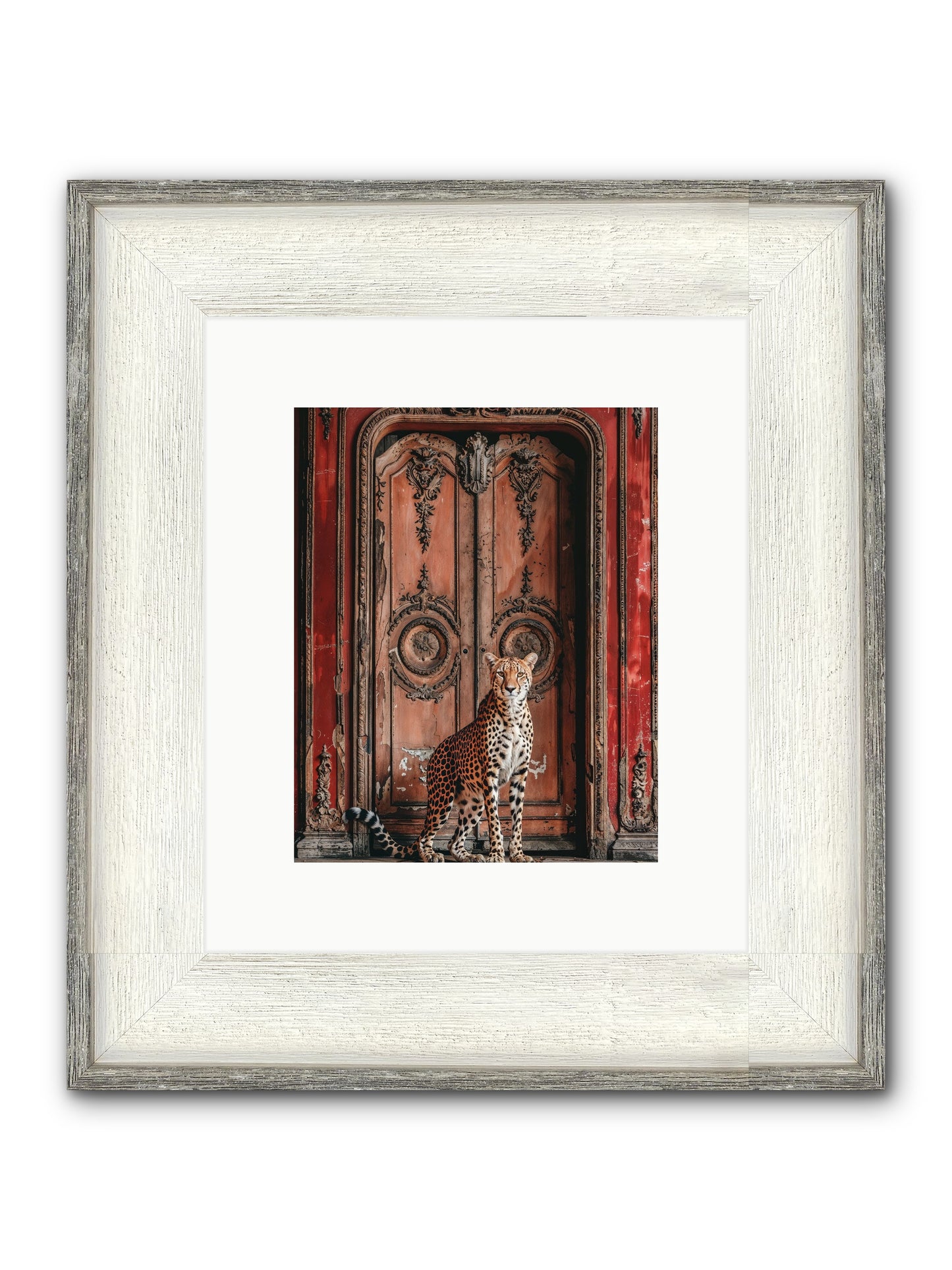 The Leopard's Vermilion Vestibule Framed Print - Driftwood White 8x10