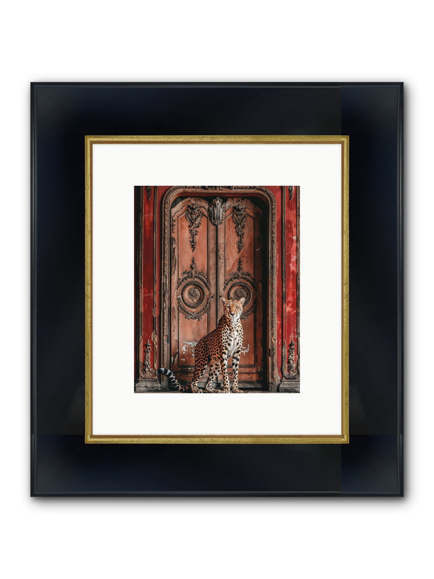 The Leopard's Vermilion Vestibule Framed Print - Wide Black w/Gold 8x10