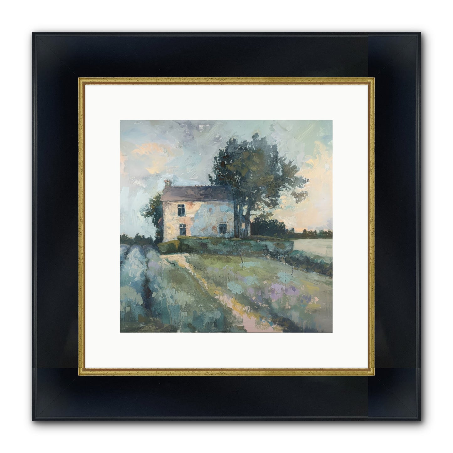 The Linen House Framed Print - Wide Black w/Gold 12x12