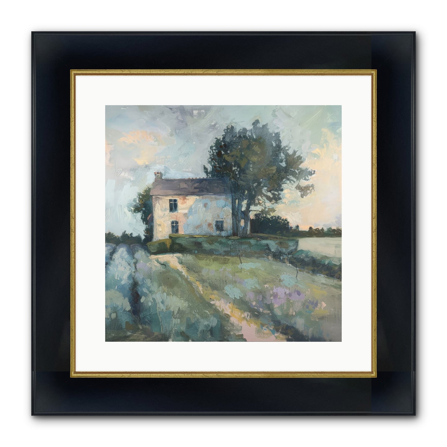 The Linen House Framed Print - Wide Black w/Gold 16x16