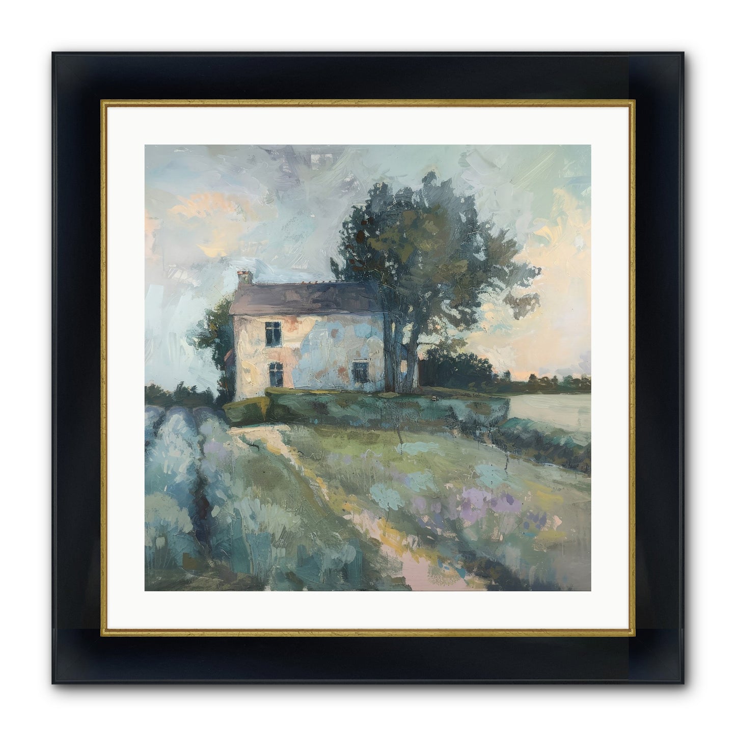 The Linen House Framed Print - Wide Black w/Gold 24x24