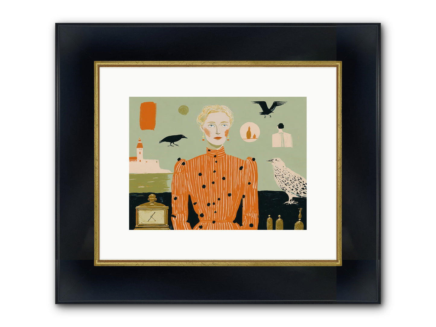 The Magpie's Treasury Framed Print - Wide Black w/Gold 12x9