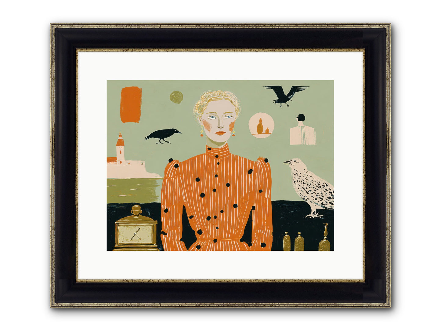 The Magpie's Treasury Framed Print - Black & Gold 16x12