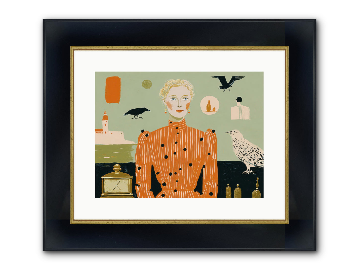 The Magpie's Treasury Framed Print - Wide Black w/Gold 16x12