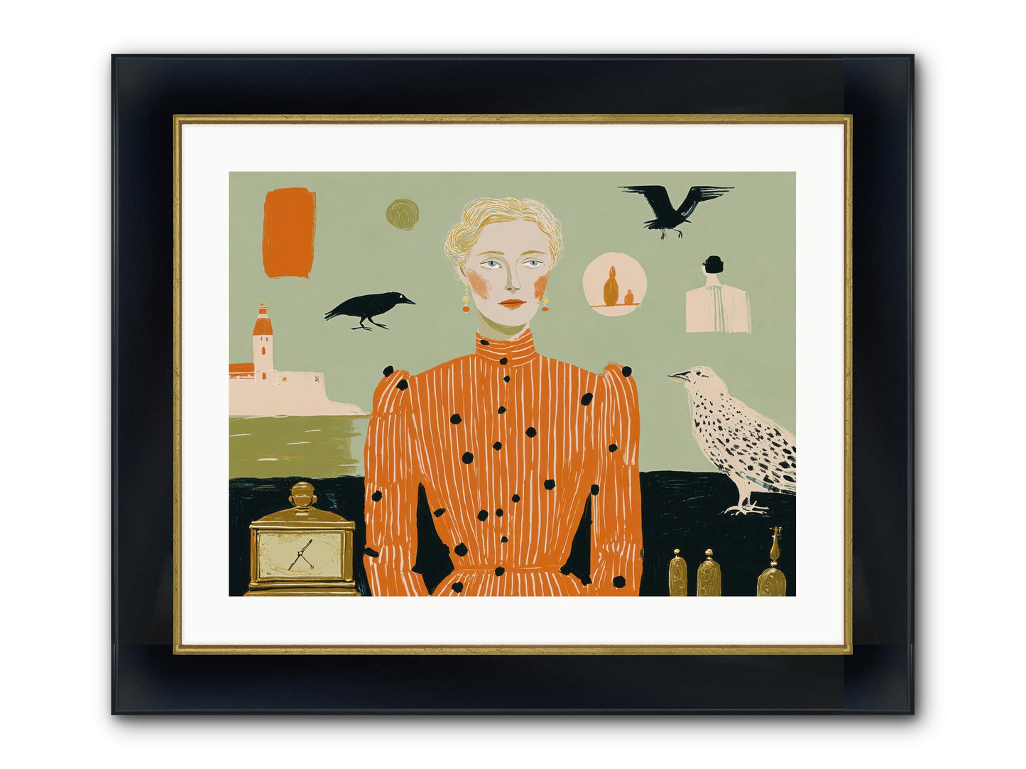 The Magpie's Treasury Framed Print - Wide Black w/Gold 24x18