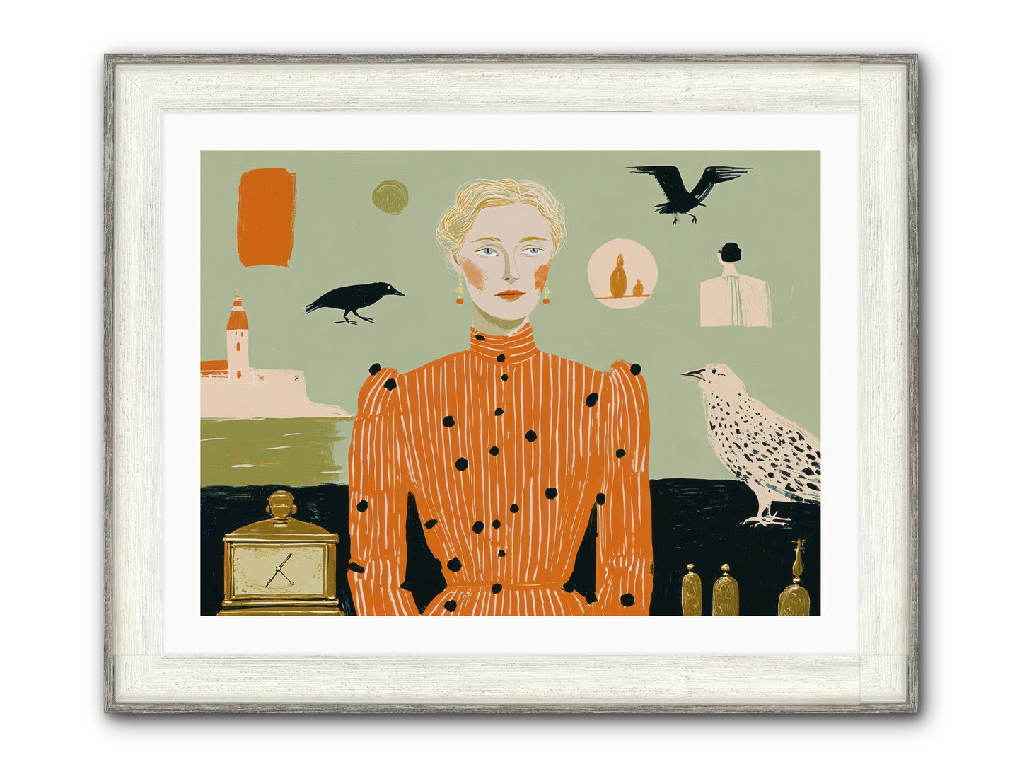 The Magpie's Treasury Framed Print - Driftwood White 32x24