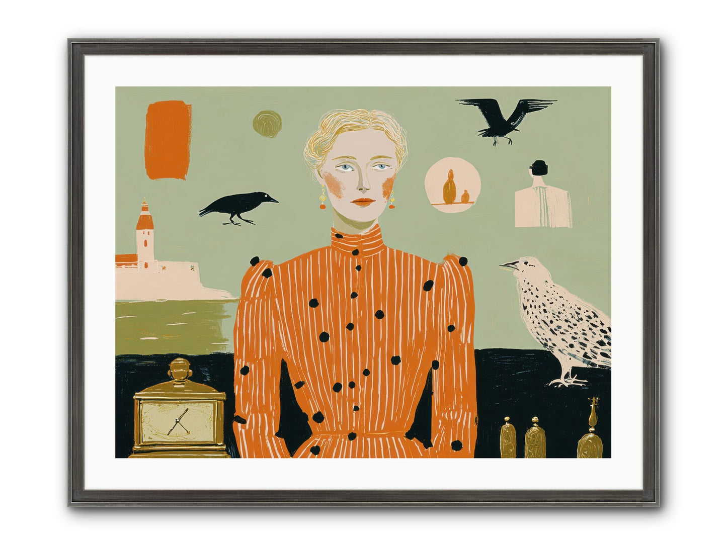 The Magpie's Treasury Framed Print - Slimwoods Black/Silver 32x24