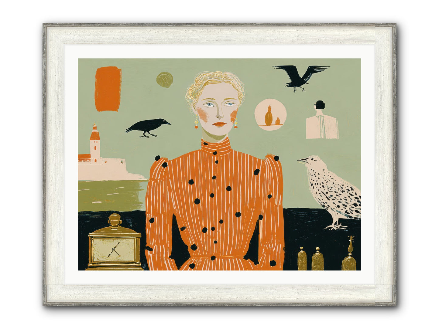 The Magpie's Treasury Framed Print - Driftwood White 40x30