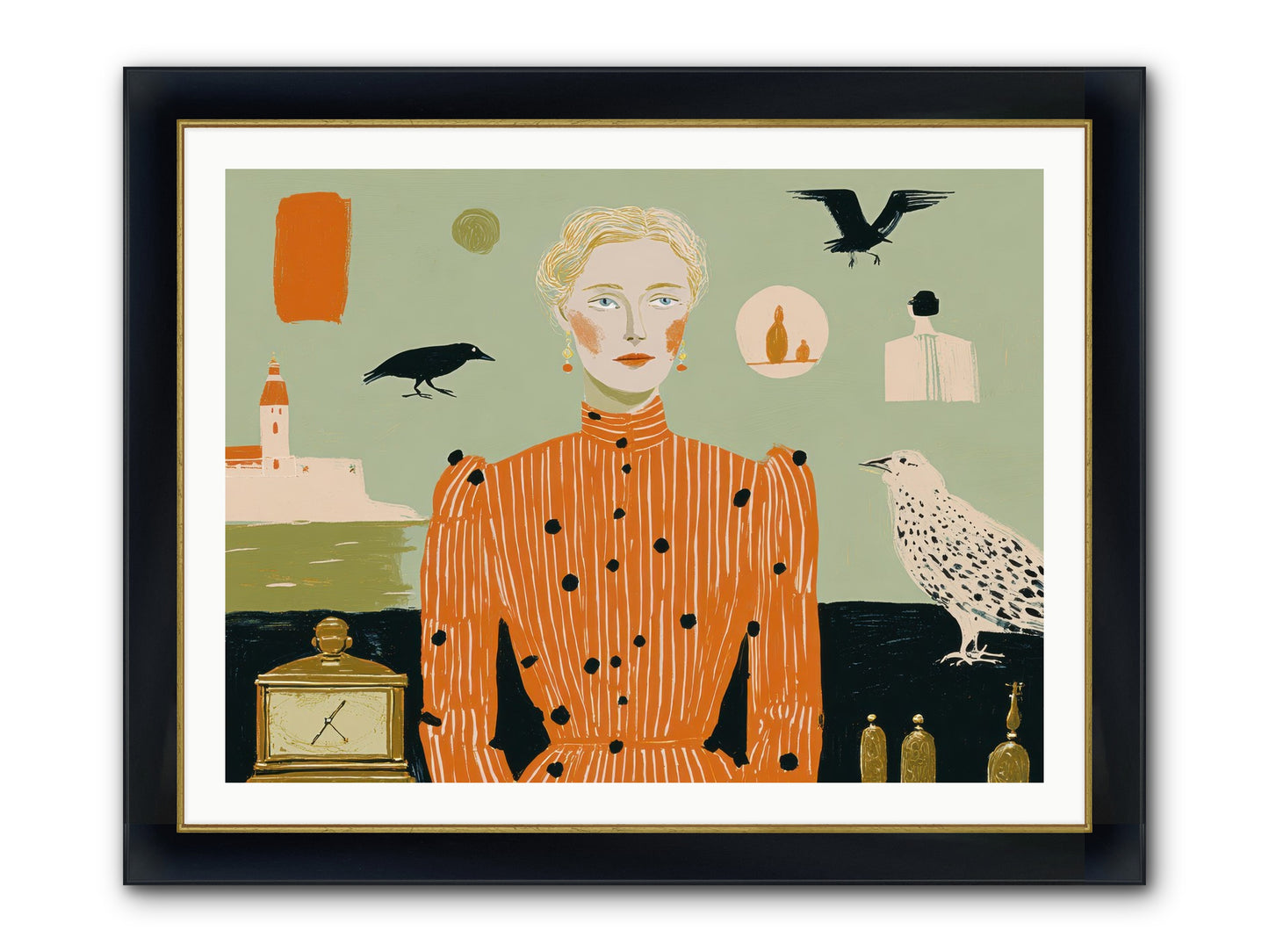 The Magpie's Treasury Framed Print - Wide Black w/Gold 40x30
