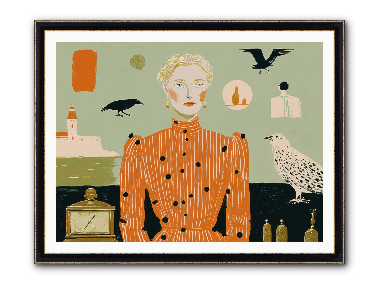 The Magpie's Treasury Framed Print - Black & Gold 48x36