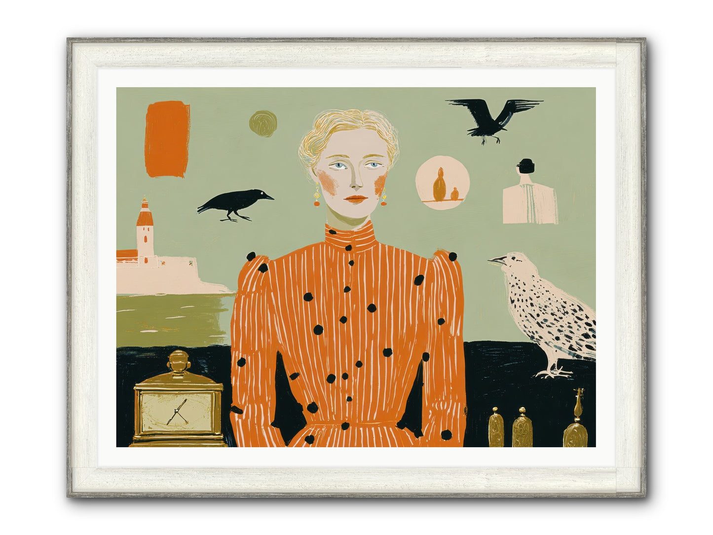 The Magpie's Treasury Framed Print - Driftwood White 48x36