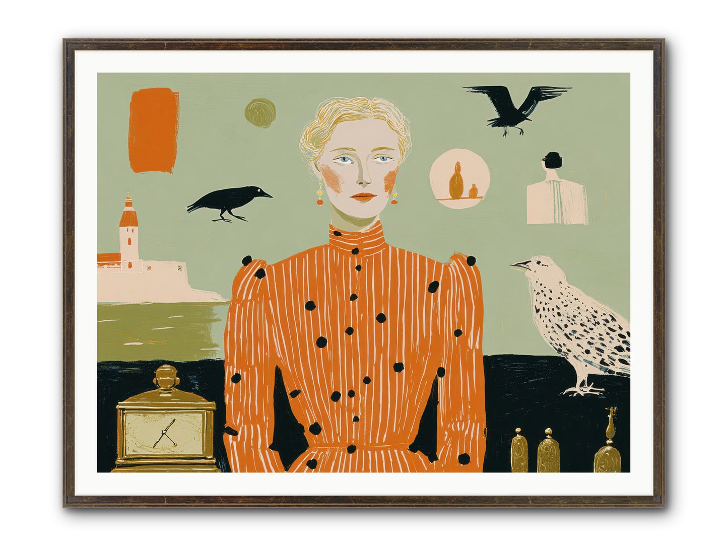 The Magpie's Treasury Framed Print - Slimwoods Black/Gold 48x36