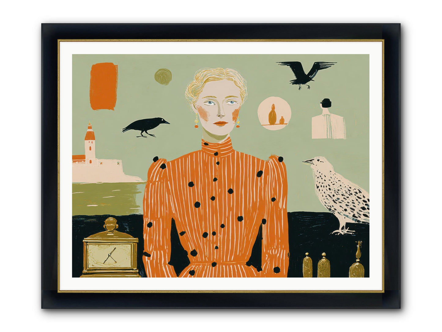 The Magpie's Treasury Framed Print - Wide Black w/Gold 48x36
