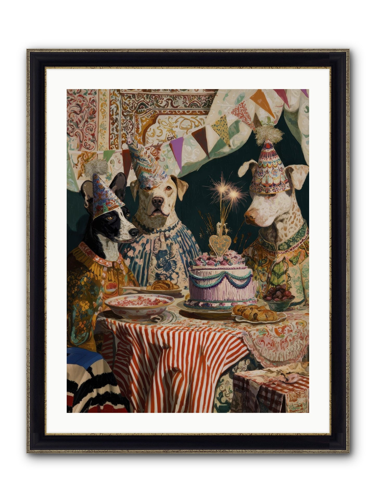The Merry Gathering Framed Print - Black & Gold 24x32
