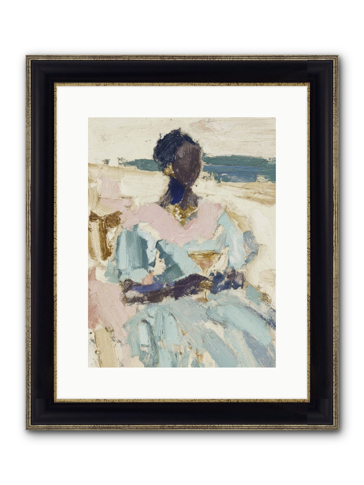 The Ocean's Gentle Boundary Framed Print - Black & Gold 12x16